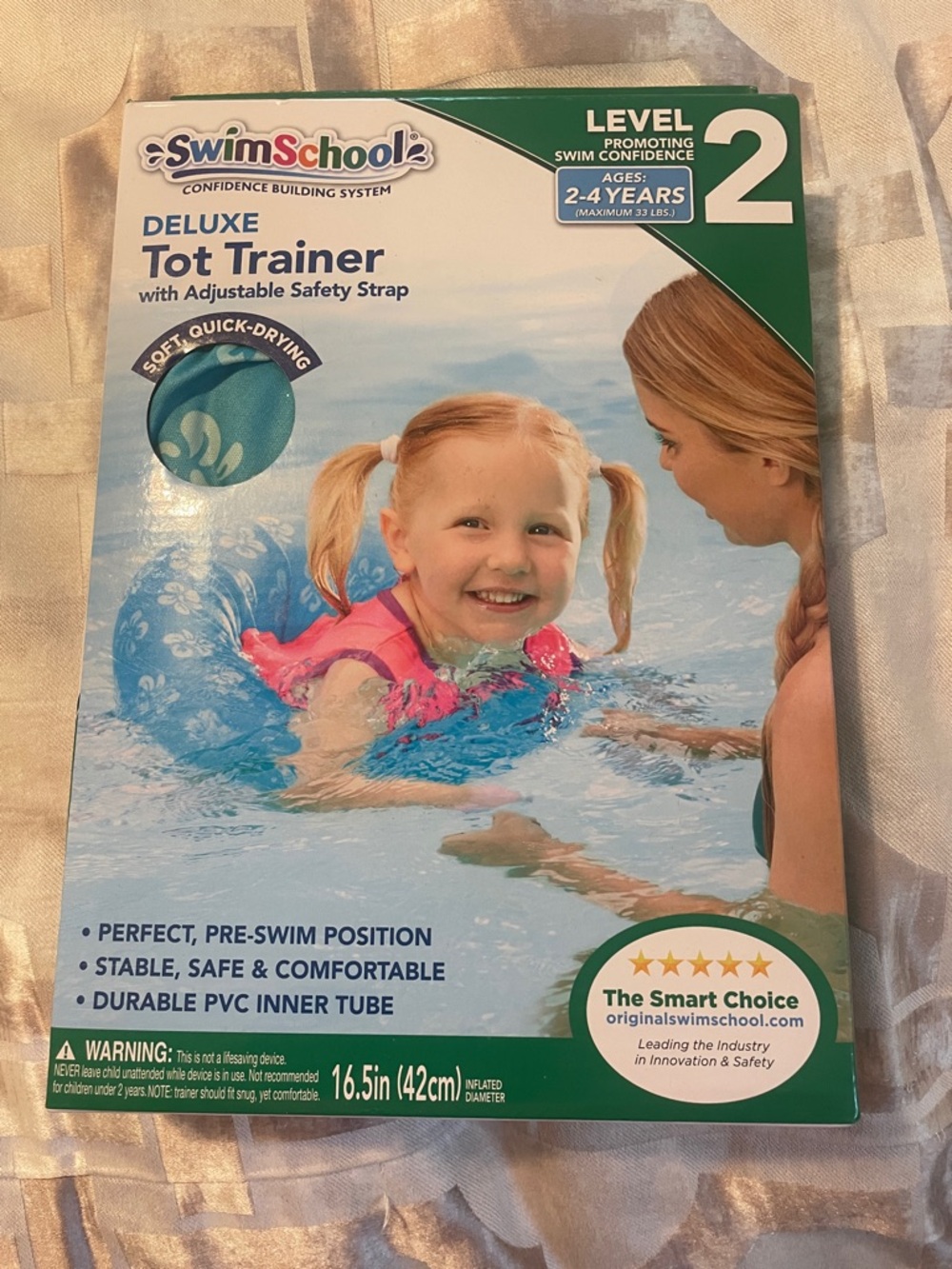 SwimSchool Deluxe Tot Trainer - Pink & Blue new adjustable safety strap 2-4 year